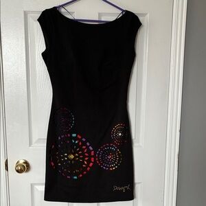 Desigual Black Mini Dress with Multicolor Patterns